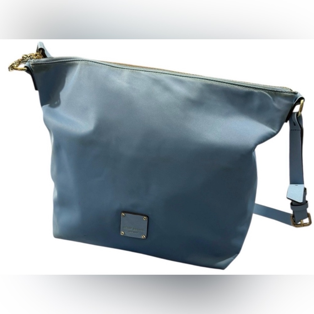 Henri Bendel Blue Nylon Tote Gold Hardware Shoulder Bag Large